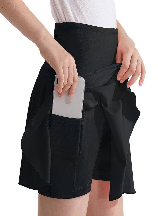 OEBLD Girls Athletic Skort High Waist Tennis Skirts with Shorts Butterfly Ruffle School Skirts with Pockets Black - Image 4